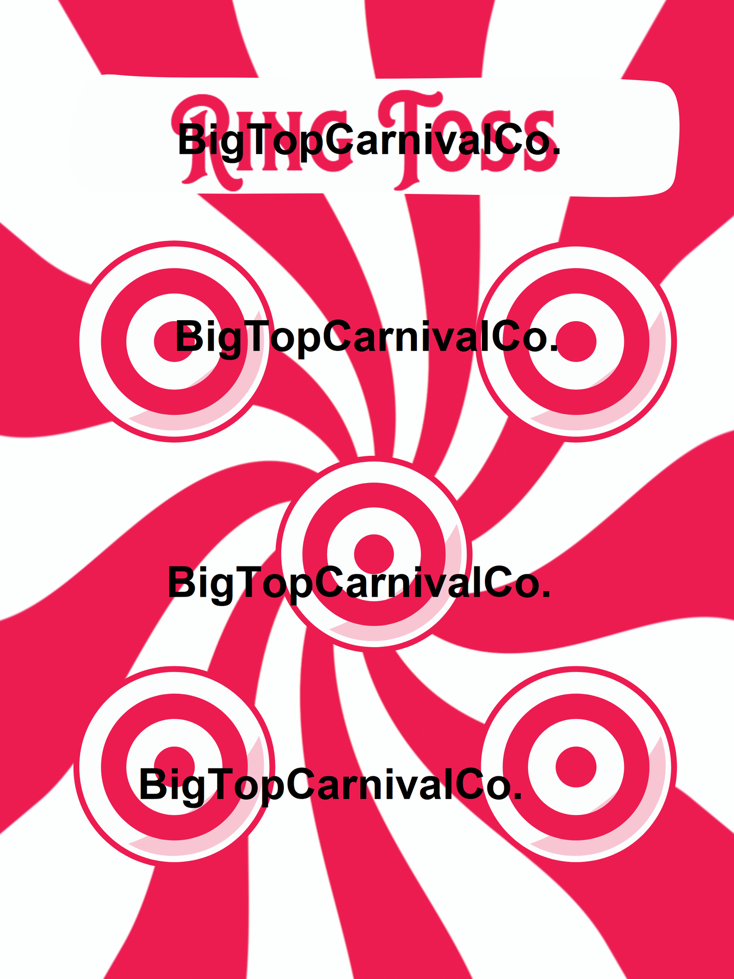 Red and white ring toss game design with 'BigTopCarnivalCo.' branding.