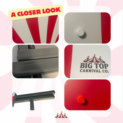 Collage of close-up shots of a product with 'Big Top Carnival Co.' branding on a pink background.